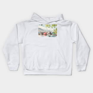 Watercolor Penticton Marina and Yacht Club Summertime View Kids Hoodie